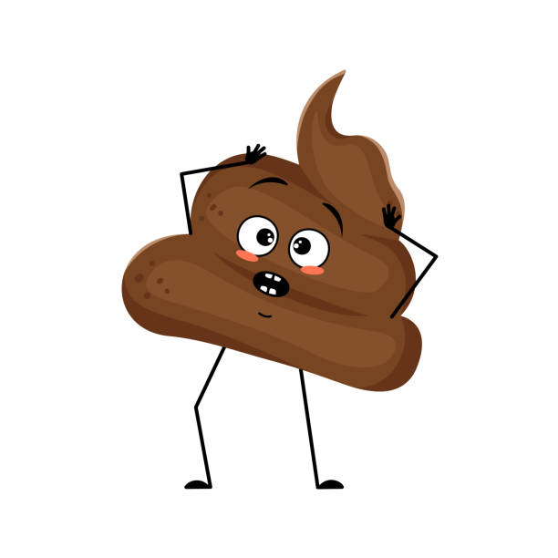 Cute shit character with emotions in a panic Cute shit character with emotions in a panic grabs his head, face, arms and legs. The funny or sad turd with eyes. Vector flat illustration shit faced stock illustrations