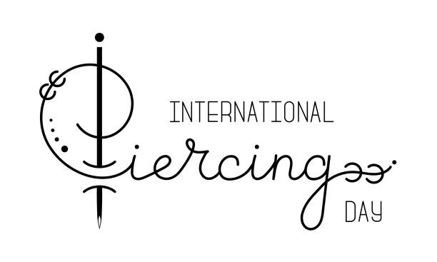 International body piercing day. Pierced ear cartilage. International body piercing day. Pierced ear cartilage. Body jewelry. Line art vector illustration. cartilage piercings stock illustrations