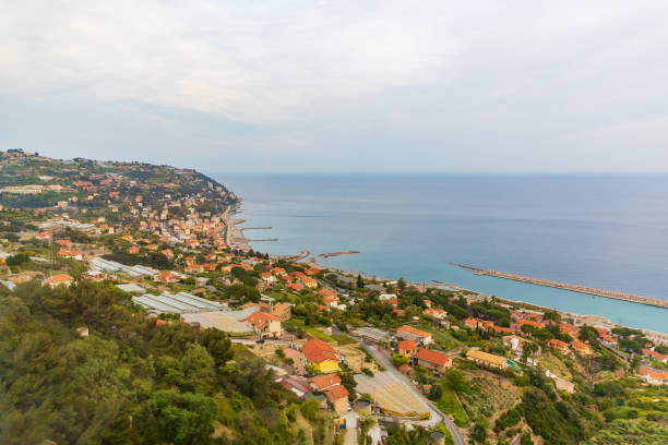 Village Bordighera in province Imperia in Liguria at northern Italy at evening dusk