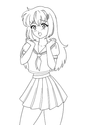 ✓ Cute anime manga girl wearing school uniform. Stock Photos