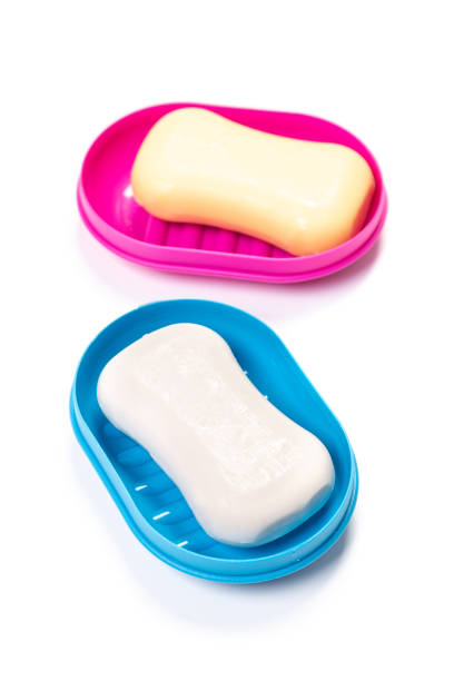 istock Soap in PLASTIC COLORED soap dish isolated on white background 1322832531