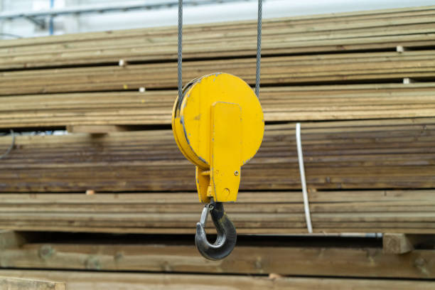 istock Overhead beam crane hook in factory warehouse, close up 1322833869