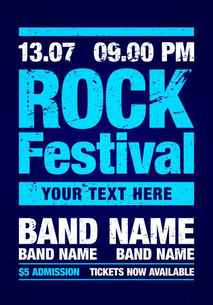 illustrazioni stock, clip art, cartoni animati e icone di tendenza di vector rock festival flyer, modello di design per festa - popular music concert crowd backgrounds music