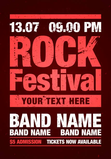 Vector illustration of vector rock festival flyer design template with guitar