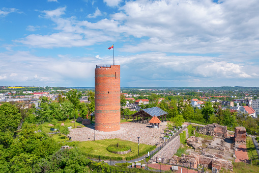 Grudziadz, Poland. Aerial view of Klimek Tower, the last remaining part of the Grudziadz Castle