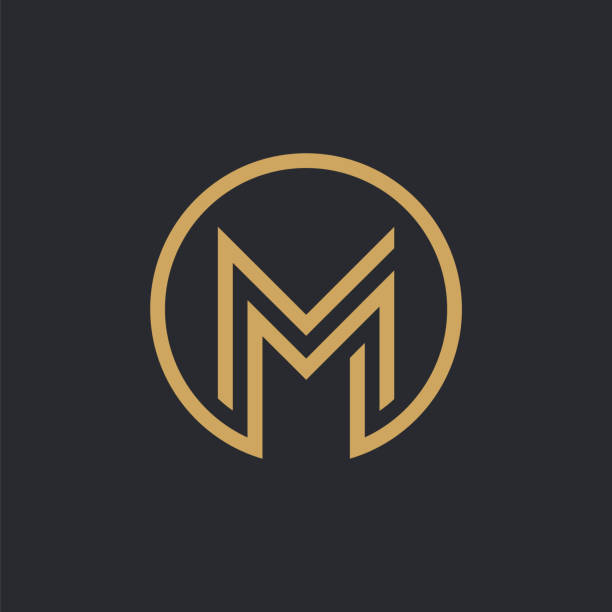 m buchstabe gold liner logo design - letter m alphabet metal text stock-grafiken, -clipart, -cartoons und -symbole