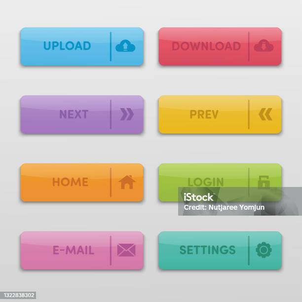 Patterned Web Button Icons For Computer Vector Set Colorful Buttons For Web Design Stock Illustration ...