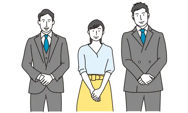 Vector illustration of Businessmen and businesswomen standing with a smile