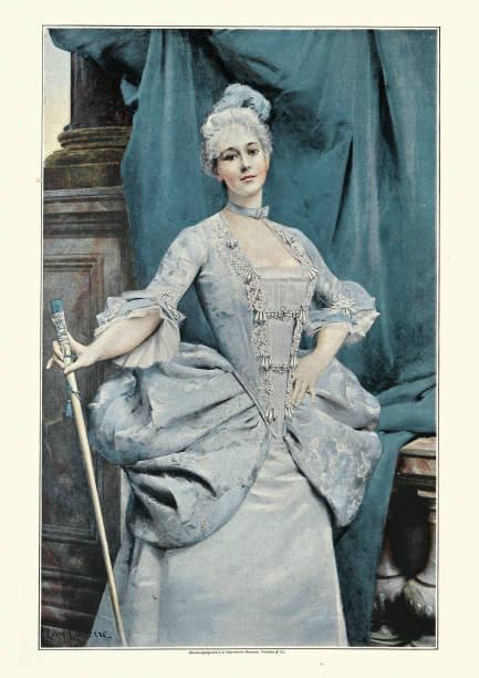 oberklasse französisch dame, damenmode von louis xv ära, 18. jahrhundert - 18th century style stock-grafiken, -clipart, -cartoons und -symbole