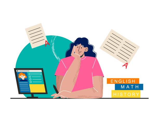 istock Girl is engaged with a teacher online at home. Online education platform. Home education with a tutor. Flat vector illustration. 1322844527