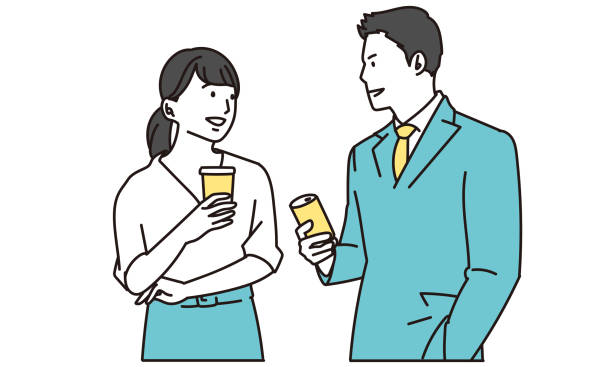 osoba biznesowa rozmawiająca z drinkiem - young adult white background business person entrepreneur stock illustrations