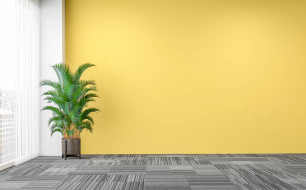 istock Empty office interior with a potted plant and windows 1322848734