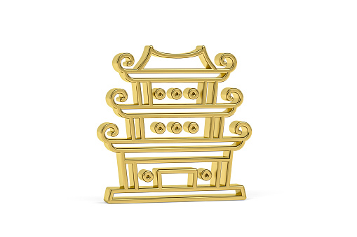 Golden 3d Chinese culture icon isolated on white background - 3d render