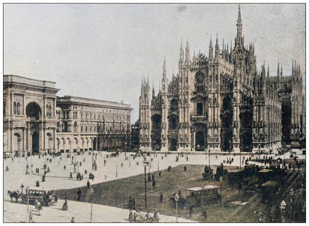 Antique photo of World's landmarks (circa 1894): Duomo di Milano, Italy Antique photo of World's landmarks (circa 1894): Duomo di Milano, Italy milan photos stock illustrations