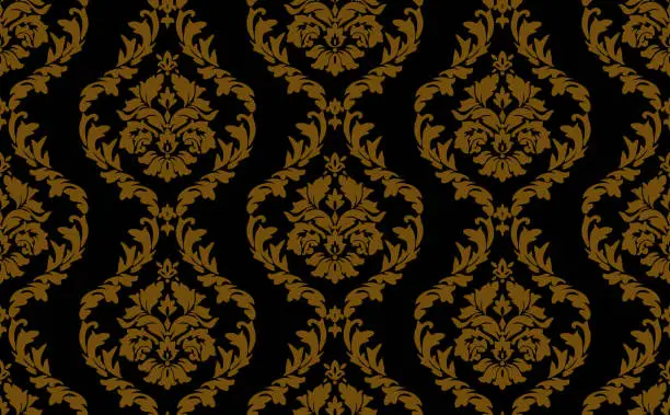 Vector illustration of Black And Gold Victorian Damask Luxury Pattern