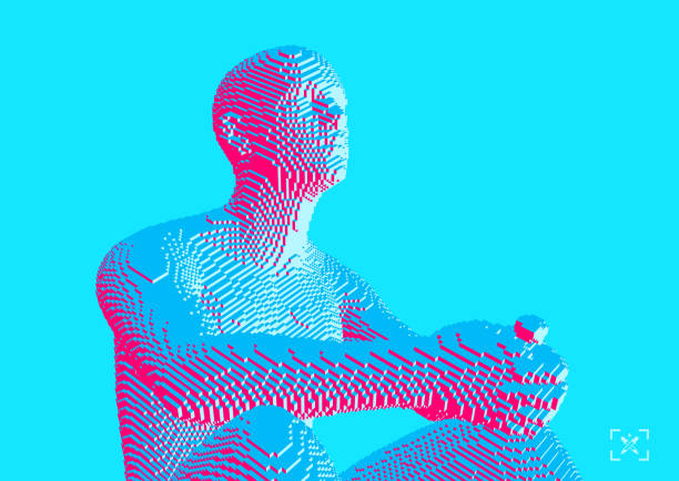 Man is thinking. Digital technology background. Voxel art. 3D vector illustration for presentation, social media or print purpose. Man is thinking. Digital technology background. Voxel art. 3D vector illustration for presentation, social media or print purpose. people sculpture stock illustrations