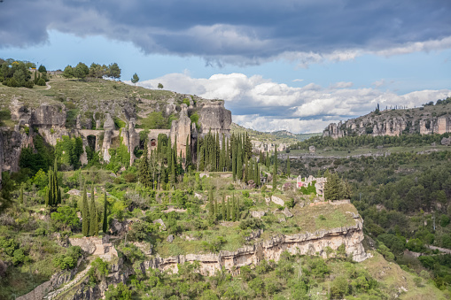 Majestic view at the Enchanted City in Cuenca, a natural geological landscape site in Cuenca city, Spain...