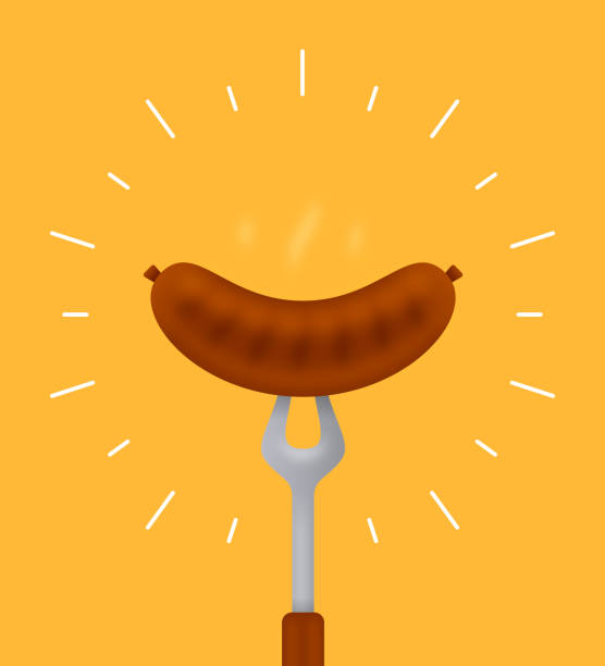 illustrations, cliparts, dessins animés et icônes de grillage saucisse hot dog ou bratwurst - saucisse