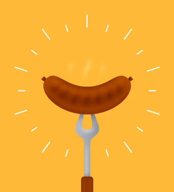 Vector illustration of Grilling Sausage Hot Dog or Bratwurst