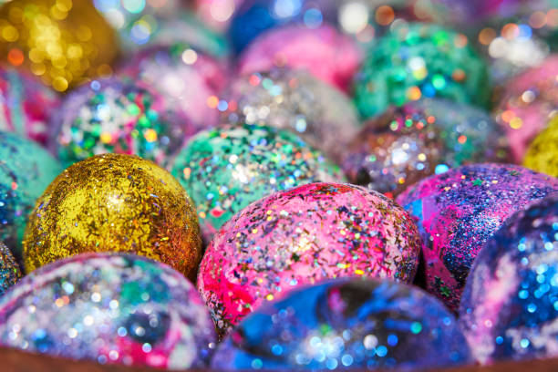 istock Many colorful shiny eggs. Concept of Happy Easter. 1322858899
