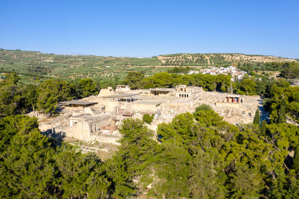 Aerial view of Knossos ruins at Crete, Greece Aerial view of Knossos ruins at Crete, Greece knossos photos stock pictures, royalty-free photos & images