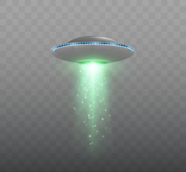 UFO spaceship with light beam UFO spaceship with light beam isolated on transparent background. Vector illustration alien invasion stock illustrations