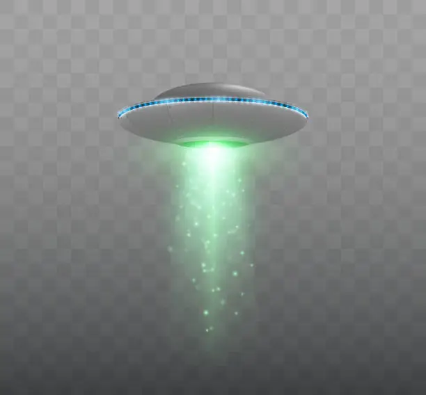 Vector illustration of UFO spaceship with light beam