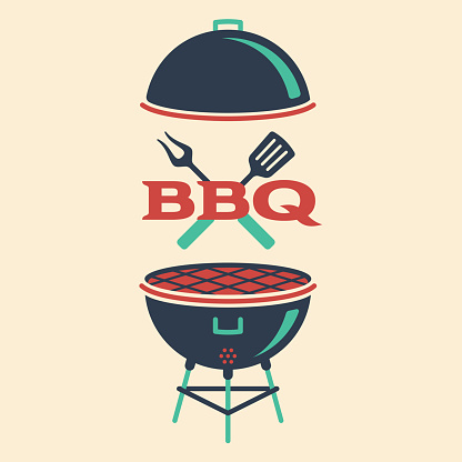 BBQ grilling grill symbol with crossed utensils over grill.