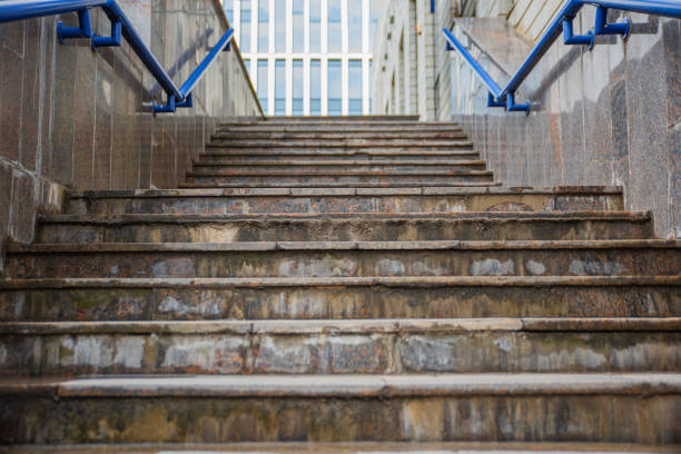 Empty pedestrian staircase up in the city
