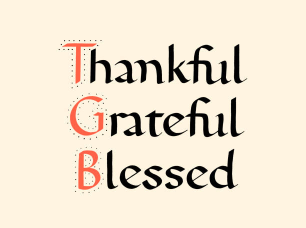 ilustrações de stock, clip art, desenhos animados e ícones de thankful grateful blessed carolingian hand-drawn calligraphy - gothic style letterpress alphabet typescript