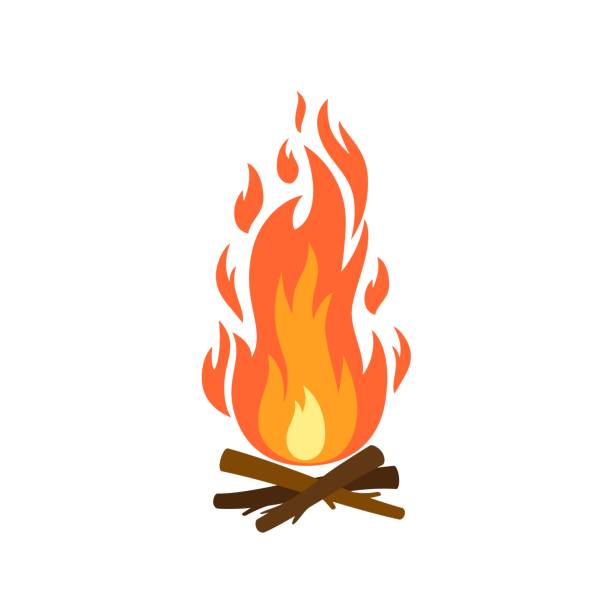 vektor-cartoon flache illustration von lagerfeuer mit brennendem holz isoliert auf weißem hintergrund. feuer holz und lagerfeuer-symbol für web, druck, dekoration, lagerfeuer nacht. feuerstelle in camping-illustration. - fire pit fire camping burning stock-grafiken, -clipart, -cartoons und -symbole