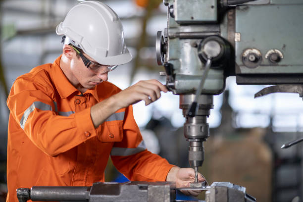 istock Caucasian white male engineer working on drilling machine. 1322878413