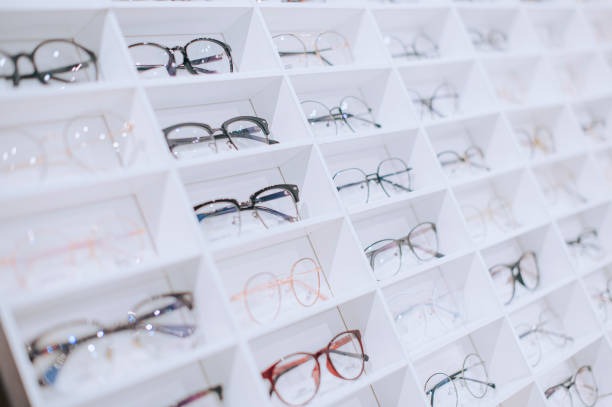 istock optical shop with variety of eyeglasses frame displayed on shelf 1322880896