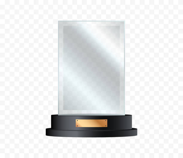 ガラストロフィー。リアルなクリスタル賞またはアクリル賞。スタンドに勝者のガラスカップ。ベクターの図。 - award trophy glass crystal点のイラスト素材／クリップアート素材／マンガ素材／アイコン素材