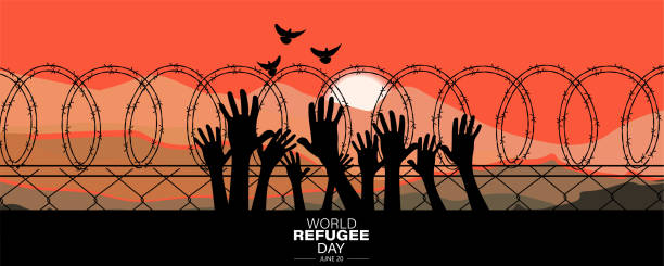 ilustraciones, imágenes clip art, dibujos animados e iconos de stock de día mundial del refugiado - displaced persons camp illustrations