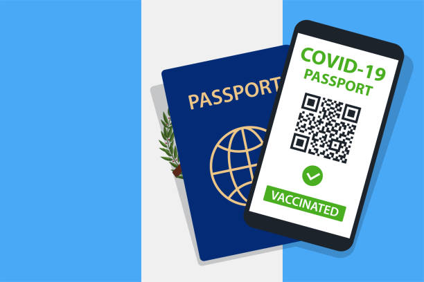 istock Covid-19 Passport on Guatemala Flag Background. Vaccinated. QR Code. Smartphone. Immune Health Cerificate. Vaccination Document. Vector 1322889538