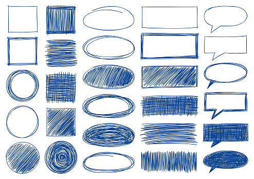 Hand drawn design elements. Vector frames, backgrounds, speech bubbles.