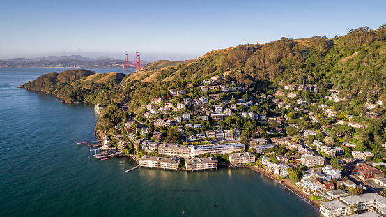 High quality stock photos from a drone point of view of Sausalito and San Francisco.