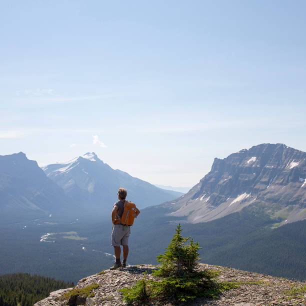 istock Hiker ascends to mountain ridge 1322897135