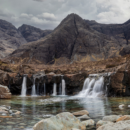 fairy pools waterfalls and sgurr an fheadain in glen brittle isle of skye scotland