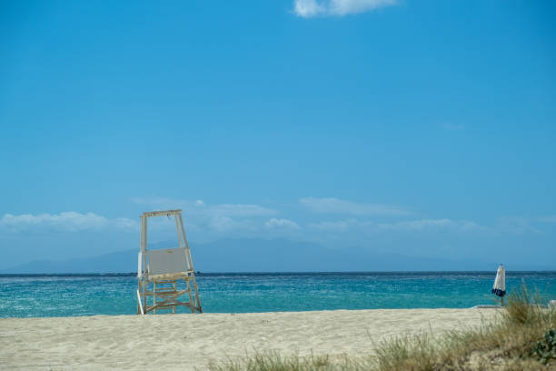 istock Sandy beach, ocean sea water, summer vacations concept 1322900937