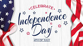 Fourth of July Independence Day. On wooden background with realistic flag. Vector illustration
