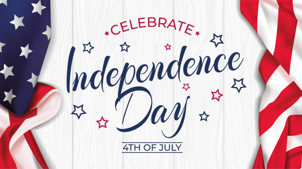 Fourth of July Independence Day. On wooden background with realistic flag. Vector illustration Fourth of July Independence Day. On wooden background with realistic flag. Vector illustration independence day holiday stock illustrations