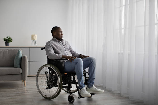 istock Sad disabled person feeling lonely at home or clinic. Depression on self isolation 1322910880