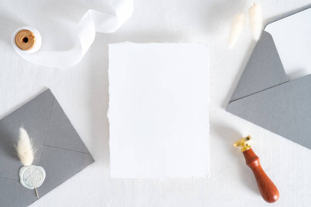istock Vintage blank paper card mockup, greeting card design for wedding. Top view with copy space. Romantic minimal style. 1322911606