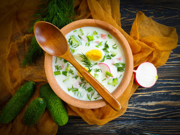 istock okroshka, vegetables, egg on wooden background 1322915086
