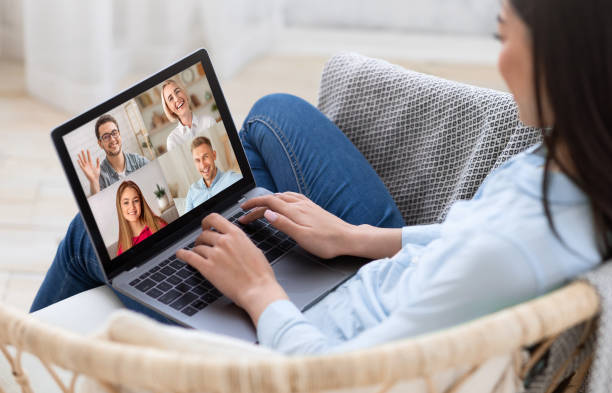 istock Be safe, social distance and online chat with webcam 1322915181