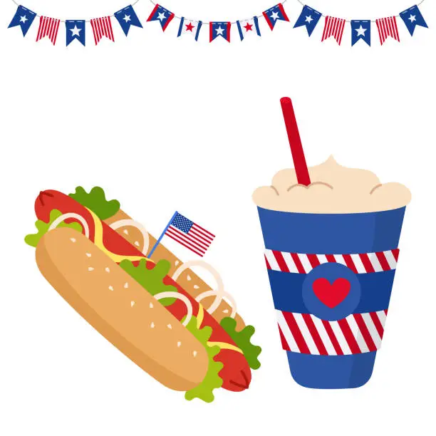 Vector illustration of Fastfood American flag Independence Day set vector