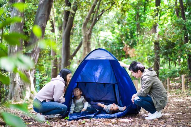 istock Family camping in the forest 1322936412