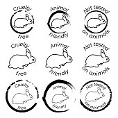 istock Set of 9 black and white icons with rabbit in seal. Cruelty free, Animal friendly and not tested on animals labels 1322936463